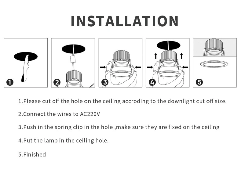 Free Sample Mini Spot Light Energy Saving Lamp Anti-Glare 10W LED Downlight