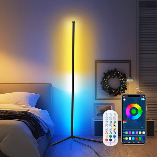 Lámpara de pie decorativa moderna con cambio de color RGB y mando a distancia