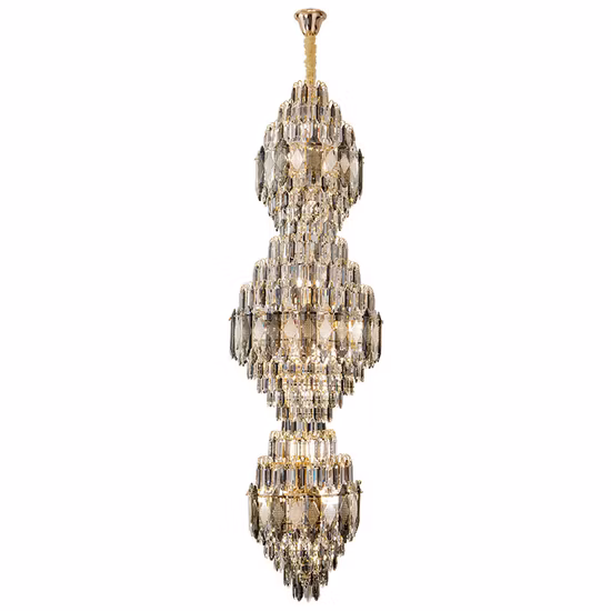 Candelabro de techo alto decorativo grande de cristal de alta calidad moderno de lujo de escalera de gran oferta
