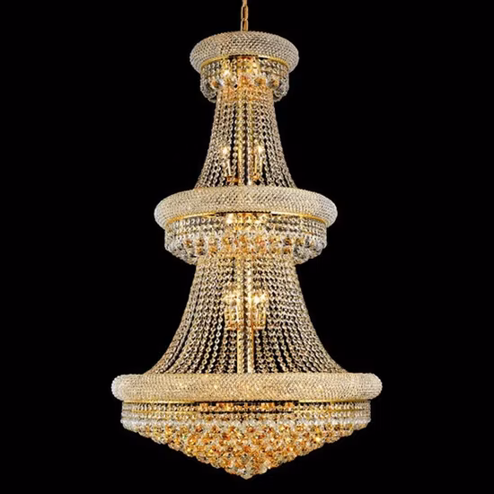 Comedor tamaño suspensión Lustre LED lujo imperio francés oro cristal lámpara iluminación moderna cristal colgante luz